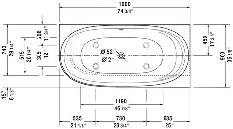 Image of Duravit Cape Cod 74 3/4" Corner Right Bathtub, White 700363000000090