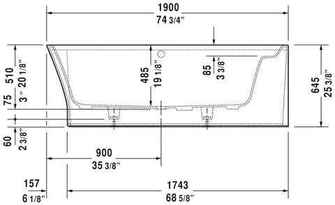Image of Duravit Cape Cod 74 3/4" Corner Right Bathtub, White 700363000000090