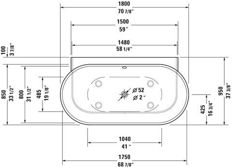 Image of Duravit Luv 70 7/8" Back-To-Wall Bathtub, White 700433000000090