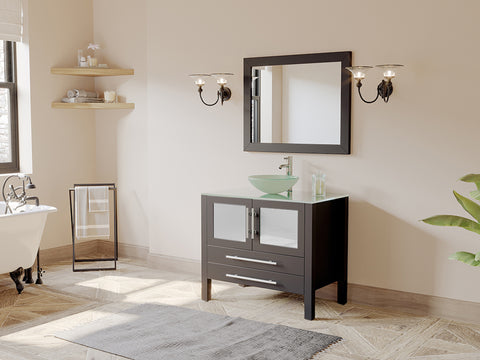Image of 36" Espresso Vanity Set w/ Freestanding Solid Wood, Glass Top, & Single Vessel Sink, Cambridge Plumbing 8111-B
