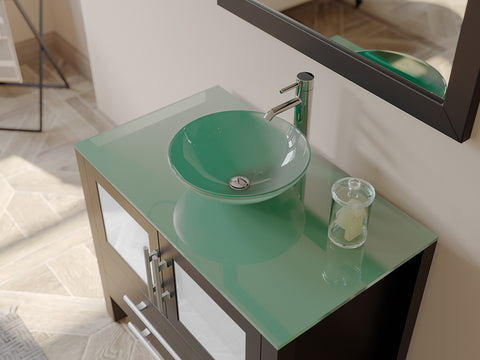 Image of 36" Espresso Vanity Set w/ Freestanding Solid Wood, Glass Top, & Single Vessel Sink, Cambridge Plumbing 8111-B