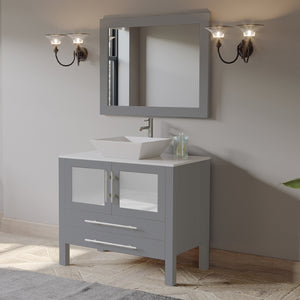 48" Gray Vanity Set w/ Freestanding Solid Wood, Porcelain Top, & Single Vessel Sink, Cambridge Plumbing 8116G