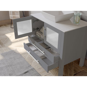 36" Gray Vanity Set w/ Freestanding Solid Wood, Porcelain Top, & Single Vessel Sink, Cambridge Plumbing 8111G