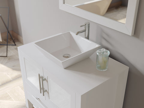 Image of 36" White Vanity Set w/ Freestanding Solid Wood, Porcelain Top, & Single Vessel Sink, Cambridge Plumbing 8111W
