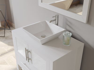 36" White Vanity Set w/ Freestanding Solid Wood, Porcelain Top, & Single Vessel Sink, Cambridge Plumbing 8111W