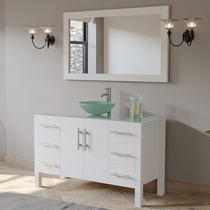 48" White Vanity Set w/ Freestanding Solid Wood & Glass Top Single Vessel Sink, Cambridge Plumbing 8116B-W