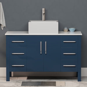 48" Blue Modern Wood and Porcelain Vanity, Cambridge Plumbing 8116S
