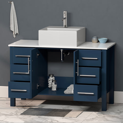 Image of 48" Blue Modern Wood and Porcelain Vanity, Cambridge Plumbing 8116S