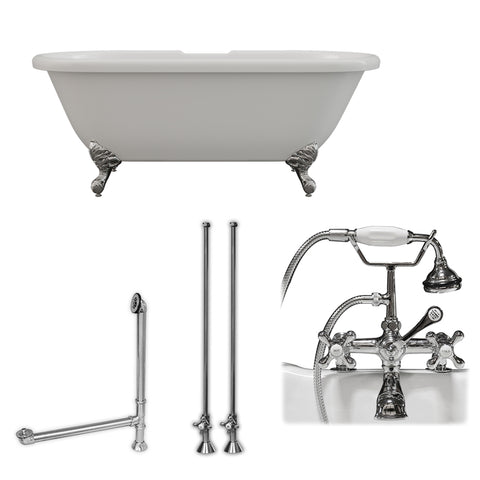 Image of 60 Inch Acrylic Double Ended Clawfoot Bathtub Faucet Drillings, Plumbing Package ADE60-463D-2-PKG