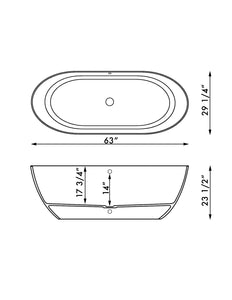 63 Inch Engineered Stone Freestanding Double Ended Tub ES-FSDE63-CP