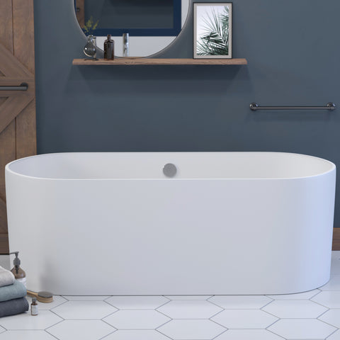 Image of Matte White 71 Inch Engineered Stone Freestanding Double Ended Bathtub ES-FSDE71-MW-CP