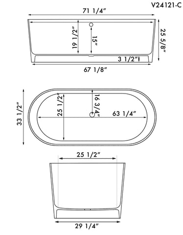 Image of Matte White 71 Inch Engineered Stone Freestanding Double Ended Bathtub ES-FSDE71-MW-CP