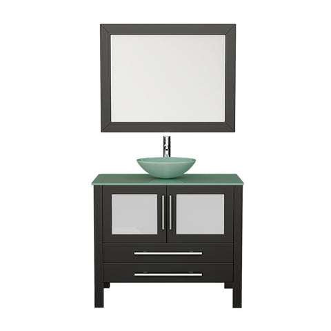Image of 36" Espresso Vanity Set w/ Freestanding Solid Wood, Glass Top, & Single Vessel Sink, Cambridge Plumbing 8111-B