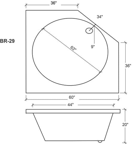 Image of American Acrylic 60" x 60" Corner Round Bathtub BR-29