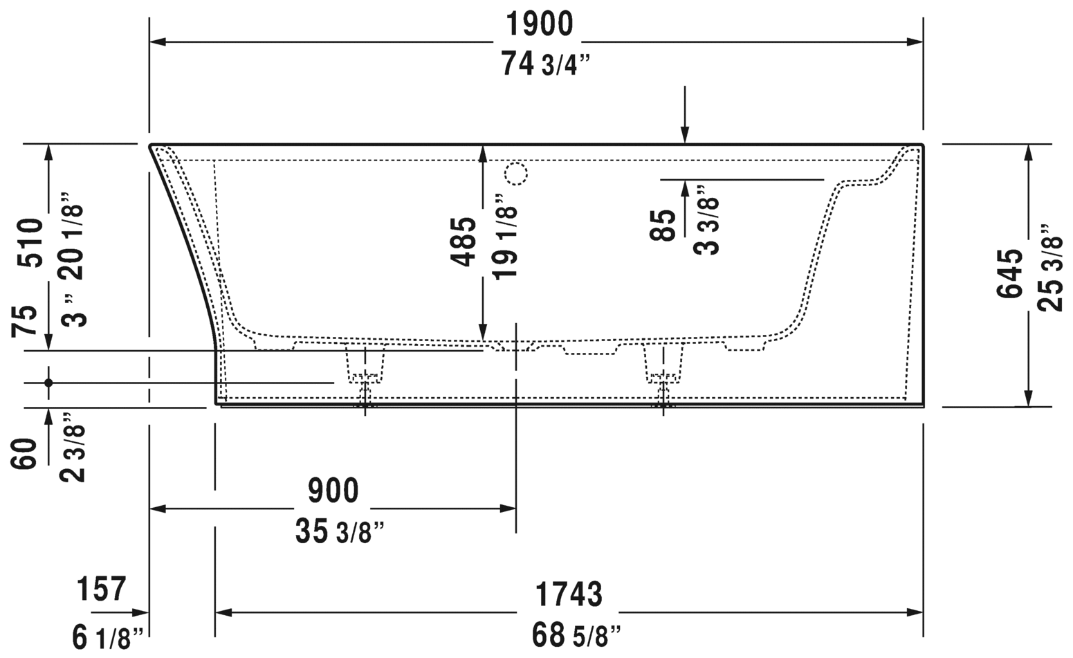 Duravit Cape Cod 74 3/4" Corner Right Bathtub, White 700363000000090