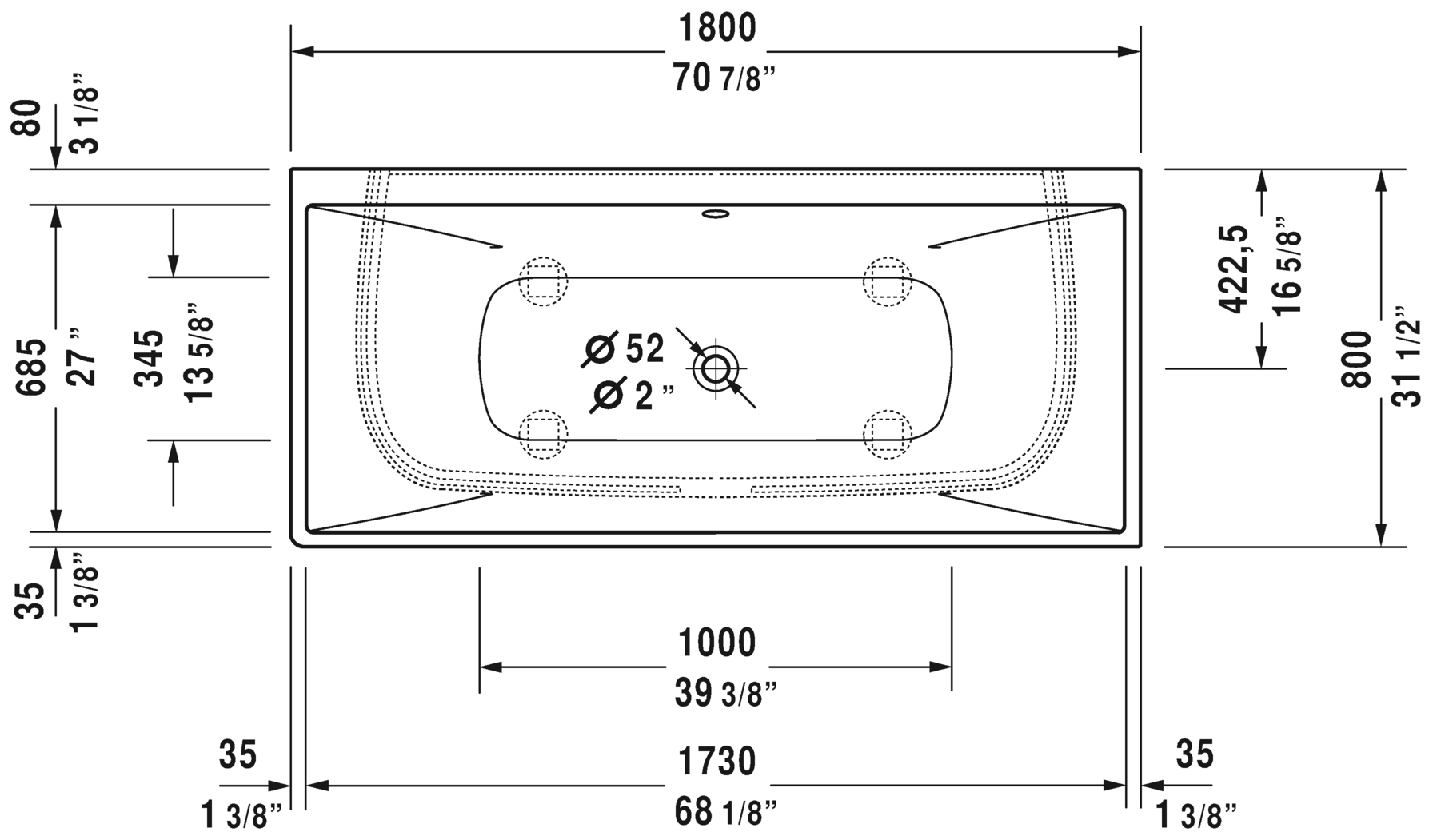 Duravit DuraSquare Back-To-Wall Bathtub 700429000000090 White