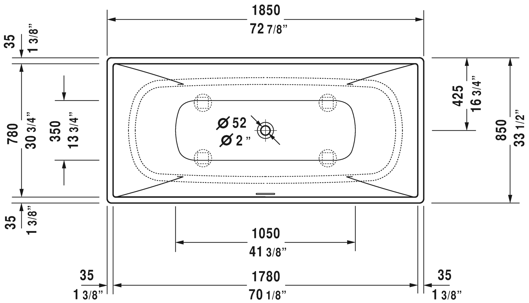 Duravit DuraSquare 72 7/8" Freestanding Bathtubs, White 700430000000090
