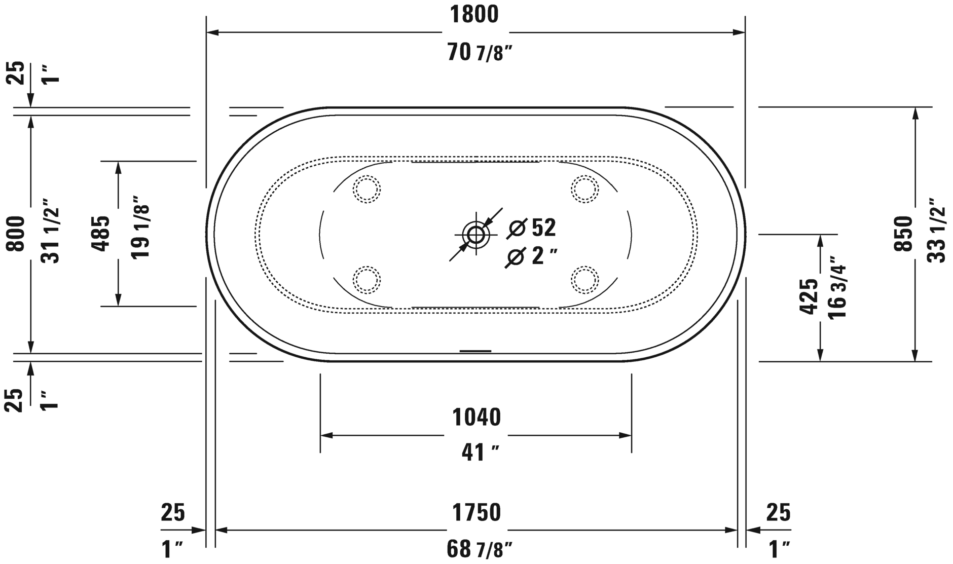 Duravit Luv 70 7/8" Freestanding Bathtub, White 700434000000090