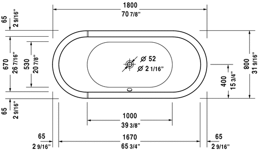 Duravit Starck Oval Bathtub 700009000000090, White