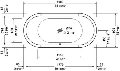 Image of Duravit Starck 74 13/16" Oval Bathtub, White 700011000000090