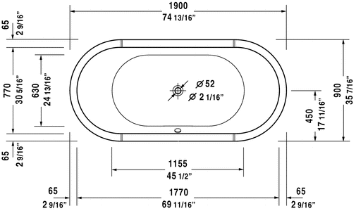 Duravit Starck 74 13/16" Oval Bathtub, White 700011000000090