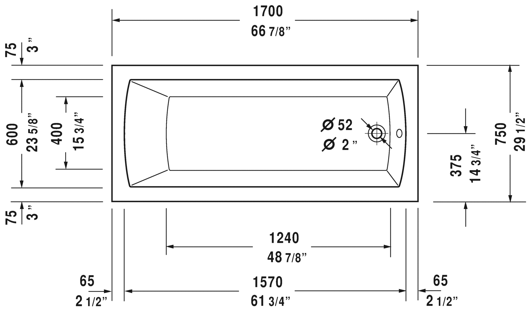 Duravit Daro Rectangular Bathtub 700027000000090 White