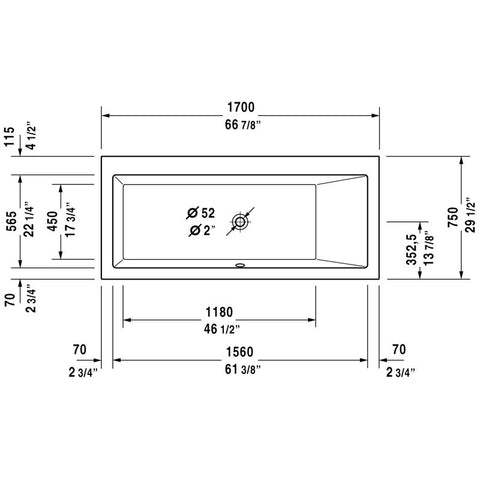 Image of Duravit Vero Rectangular 66 7/8 Bathtub 700134000000090 White