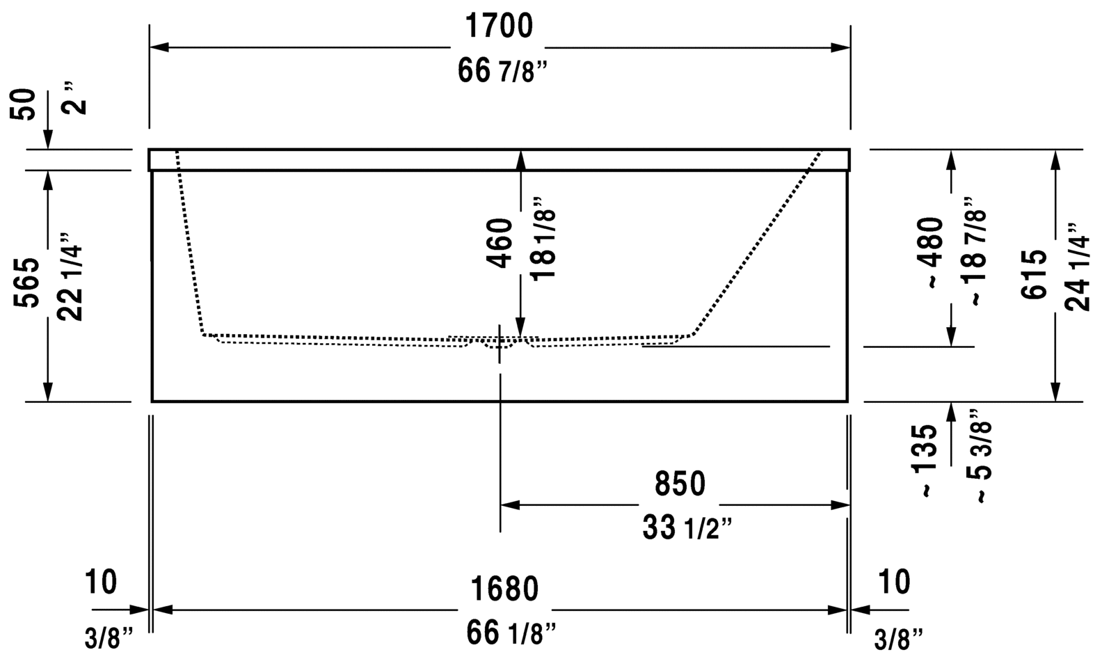 Duravit Vero Rectangular 66 7/8 Bathtub 700134000000090 White