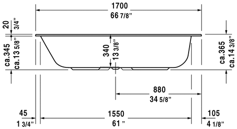 Image of Duravit DuraStyle Rectangular 66 7/8" Built In Bathtub, White 700231000000090