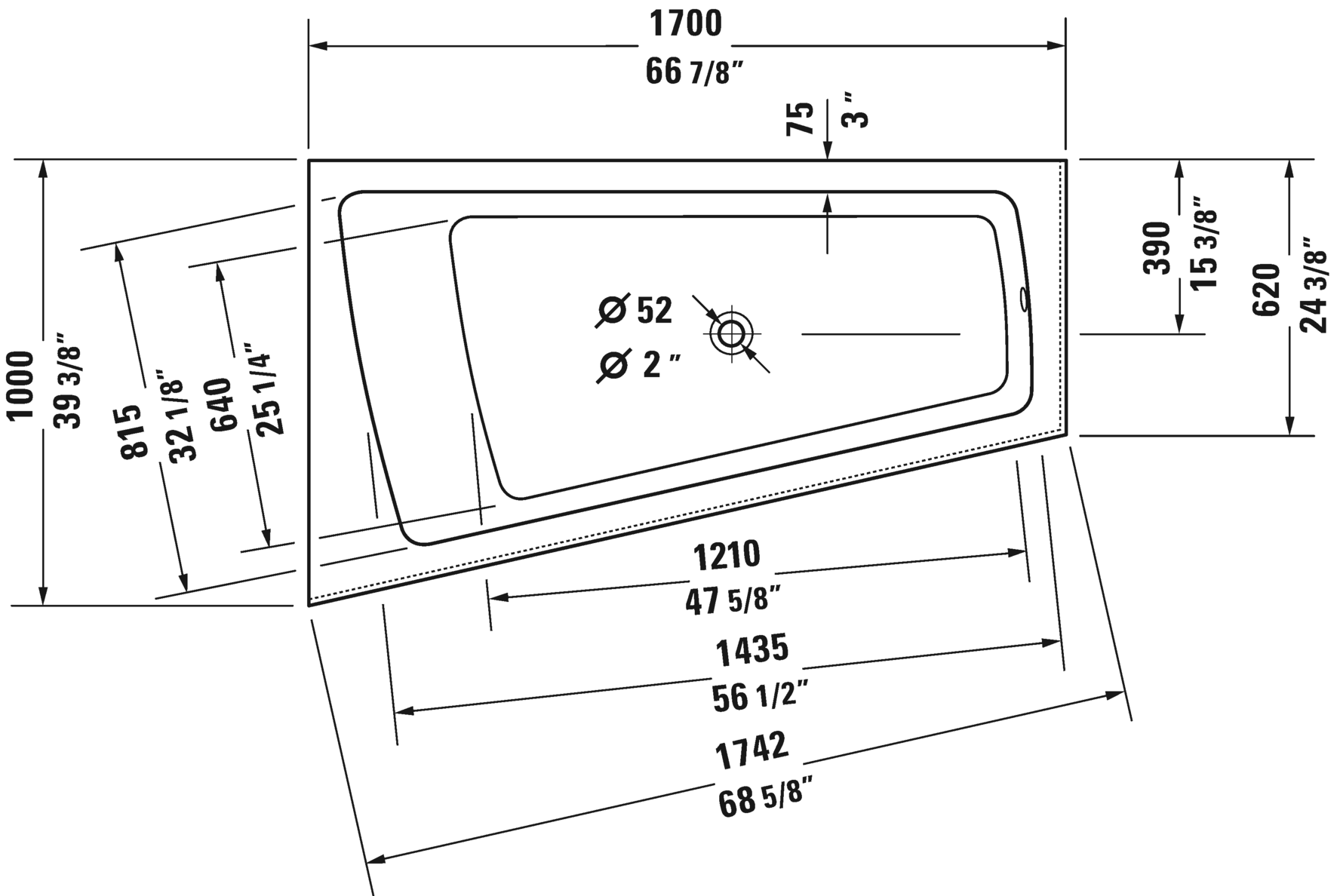 Duravit Paiova 66 7/8" Corner Left Bathtub, White 700264000000090
