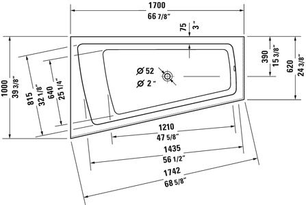 Duravit Paiova 66 7/8" Corner Left Bathtub, White 700264000000090