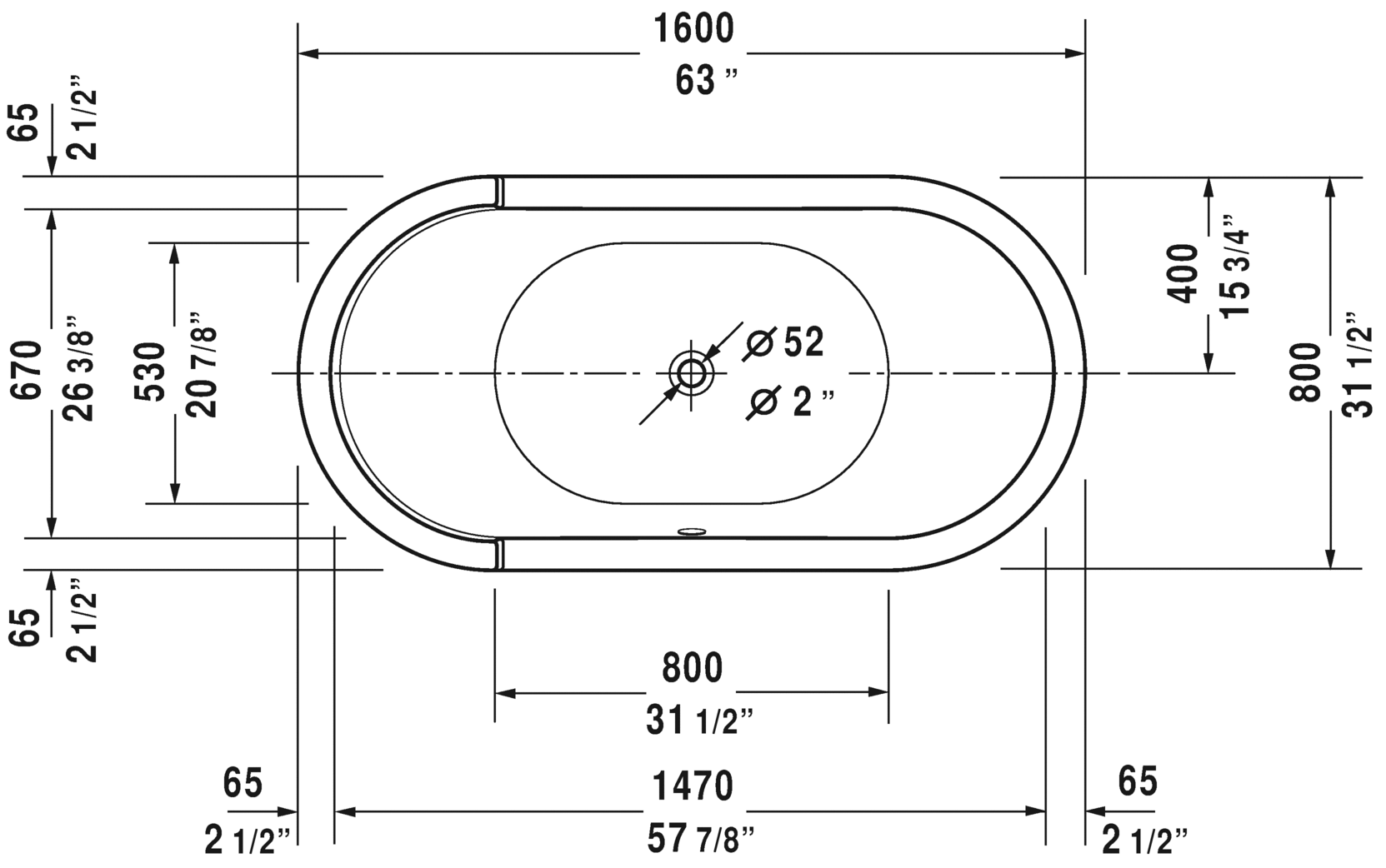 Duravit Starck 63" Freestanding Bathtubs, White 700409000000090