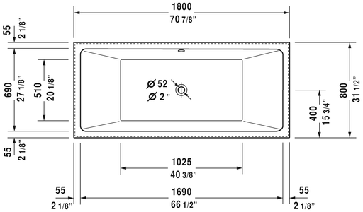 Duravit Vero Air 70 7/8" Freestanding Bathtubs, White 700418000000090