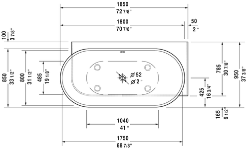 Duravit Luv 72 7/8" Corner Right Bathtub, White 700432000000090