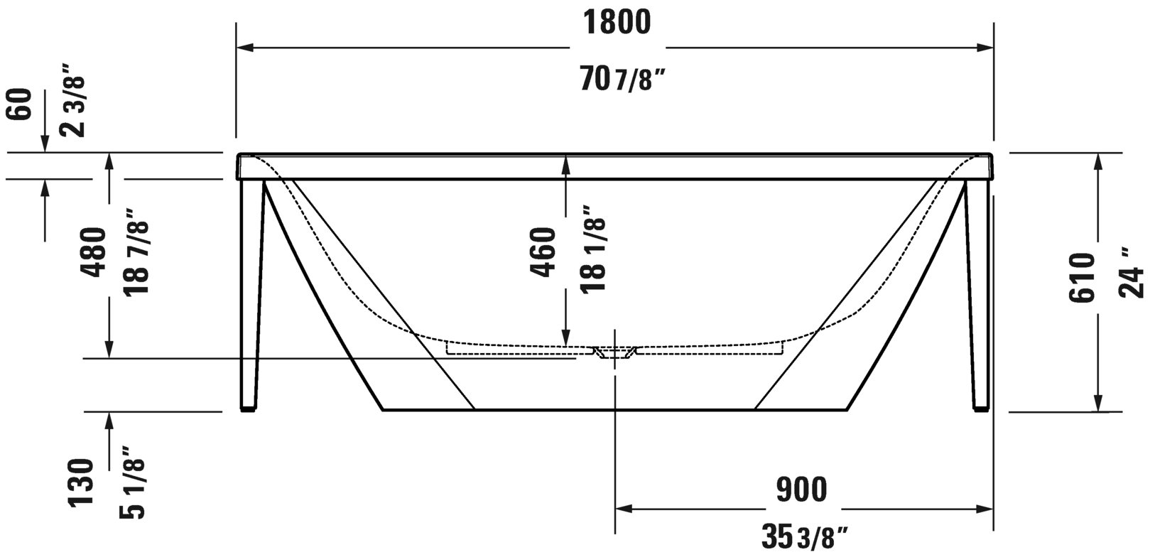 Duravit XViu 70 7/8" Freestanding Bathtubs, 700443 Series