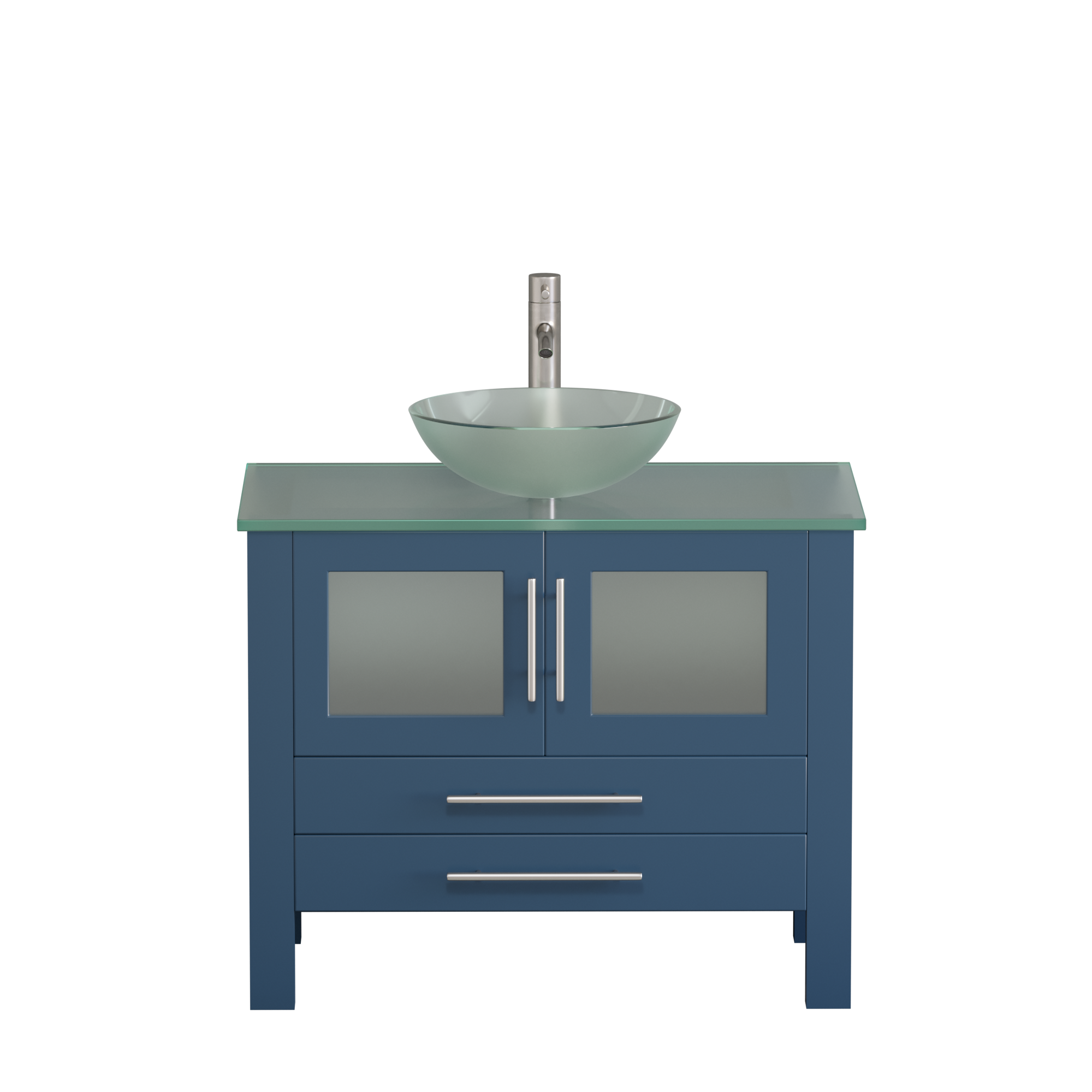 36" Blue Modern Wood and Glass Vanity, Cambridge Plumbing 8111BS