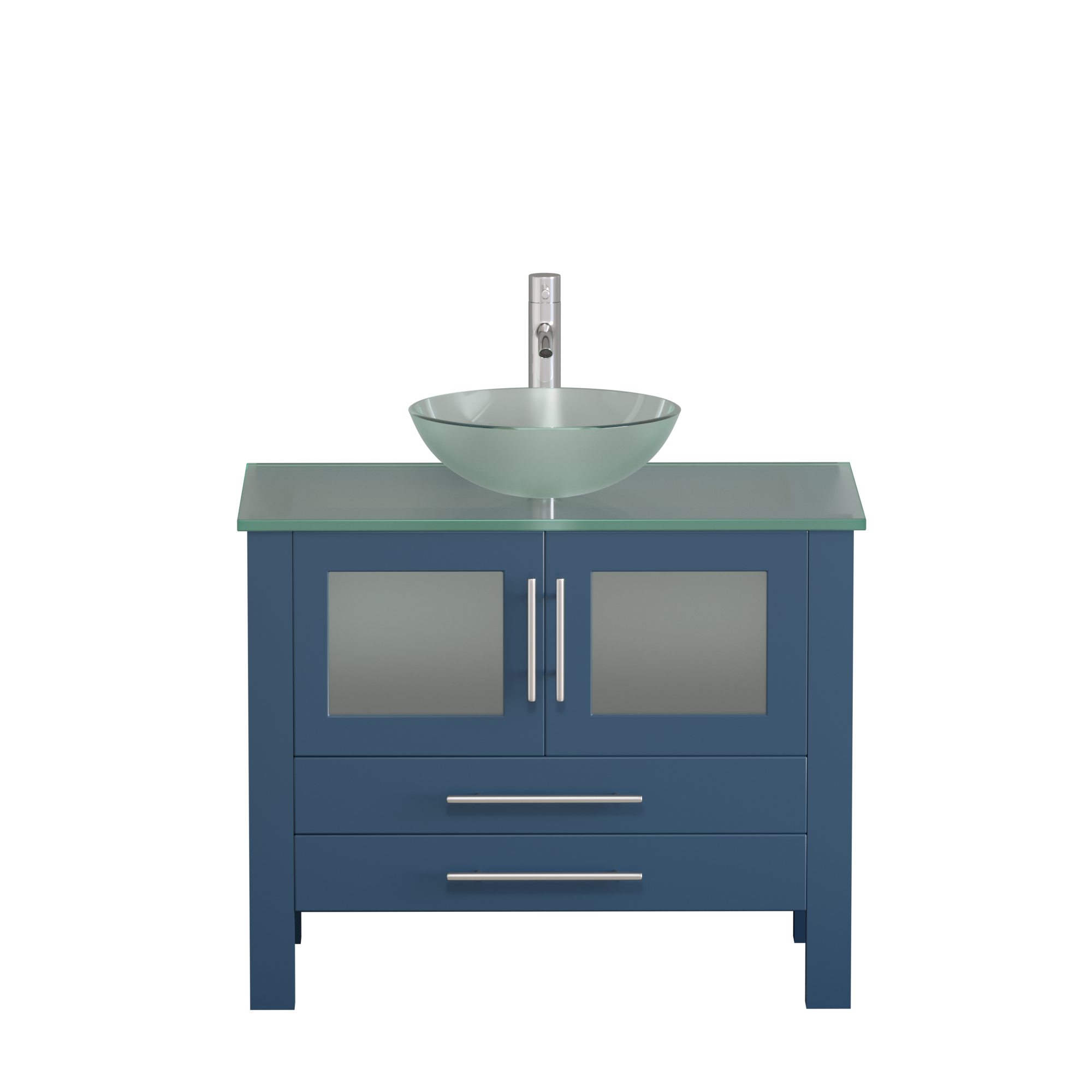 36" Blue Modern Wood and Glass Vanity, Cambridge Plumbing 8111BS