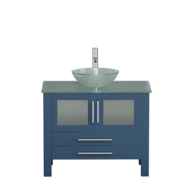 36" Blue Modern Wood and Glass Vanity, Cambridge Plumbing 8111BS