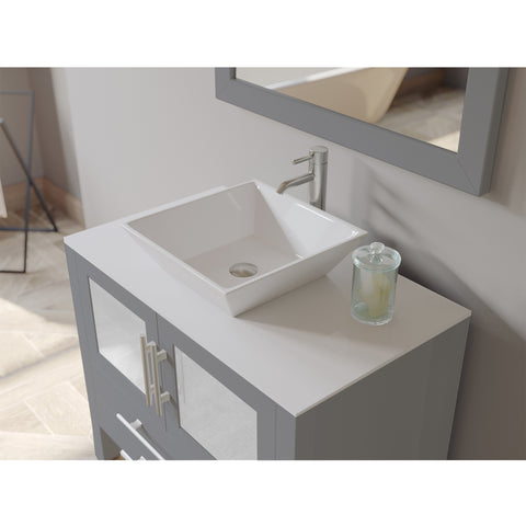 Image of 36" Gray Vanity Set w/ Freestanding Solid Wood, Porcelain Top, & Single Vessel Sink, Cambridge Plumbing 8111G