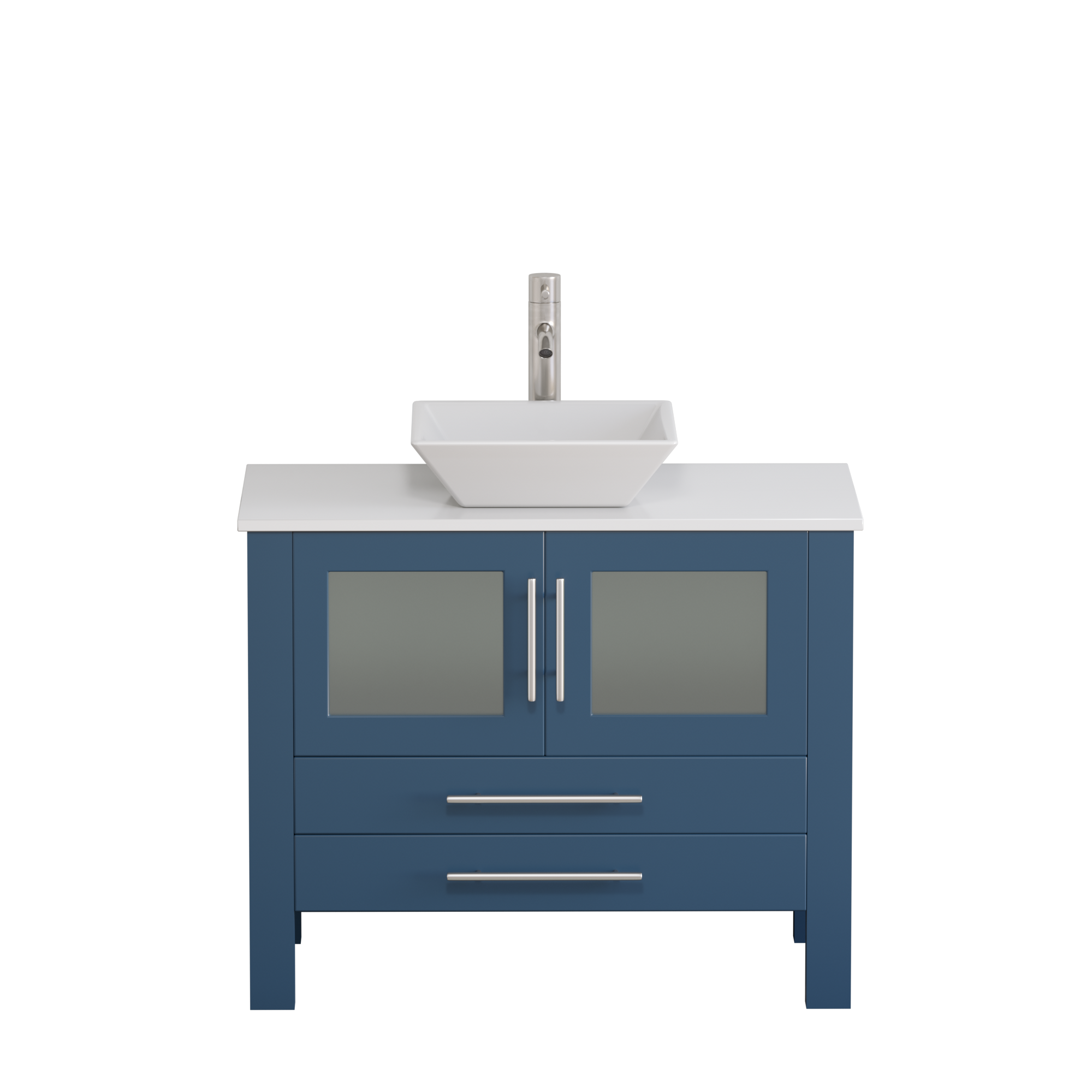36" Blue Modern Wood and Porcelain Vanity, Cambridge Plumbing 8111S