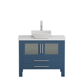 36" Blue Modern Wood and Porcelain Vanity, Cambridge Plumbing 8111S