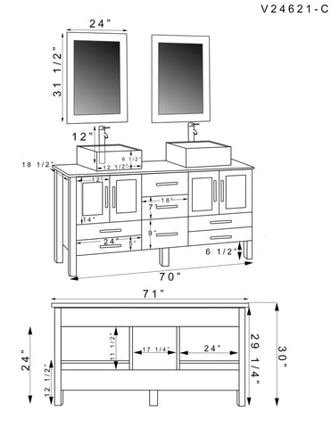 Image of 72" Espresso Double Bathroom Vanity Set, Cambridge Plumbing 8119XL