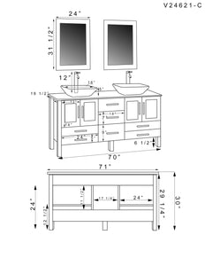 72" White Vanity Set w/ Porcelain Top, Double Vessel Sinks, & Freestanding Solid Wood, Cambridge Plumbing 8119XLWF