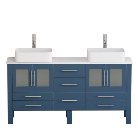 Image of 72" Blue Modern Wood and Porcelain Vanity, Cambridge Plumbing 8119XLS