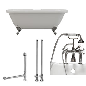 70 Inch Acrylic Double Ended Clawfoot Soaking Tub, Complete Plumbing Package ADE-463D-6-PKG