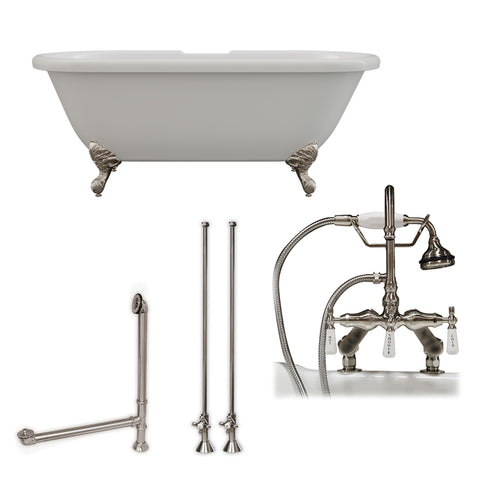 Image of Acrylic Double Ended Clawfoot Soaking Tub and Complete Plumbing Package ADE-684D-PKG