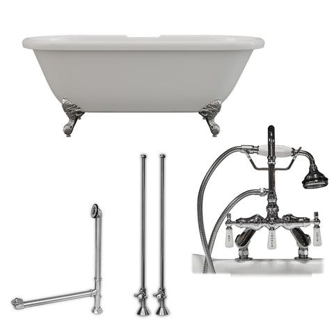 Image of Acrylic Double Ended Clawfoot Soaking Tub and Complete Plumbing Package ADE-684D-PKG