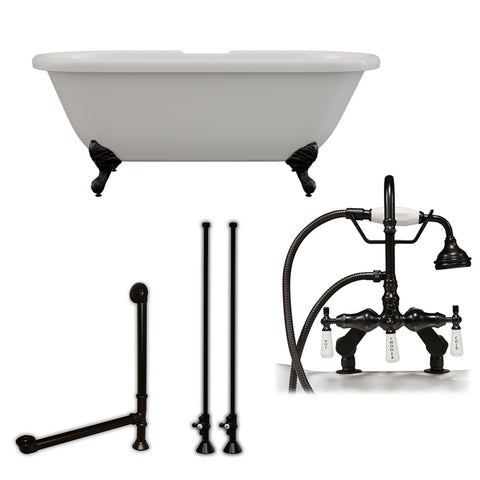 Image of Acrylic Double Ended Clawfoot Soaking Tub and Complete Plumbing Package ADE-684D-PKG