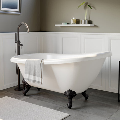 Image of 61 Inch Acrylic Slipper Soaking Tub with Complete Plumbing Package AST61-150-PKG-NH