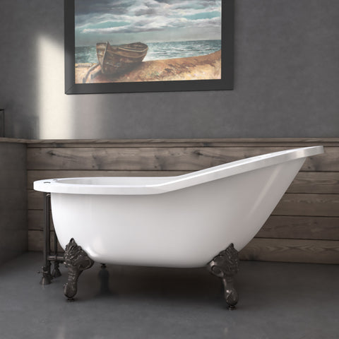 Image of 61 Inch Extra Wide Acrylic Slipper Tub With Claw Feet AST61XL-NH-BN